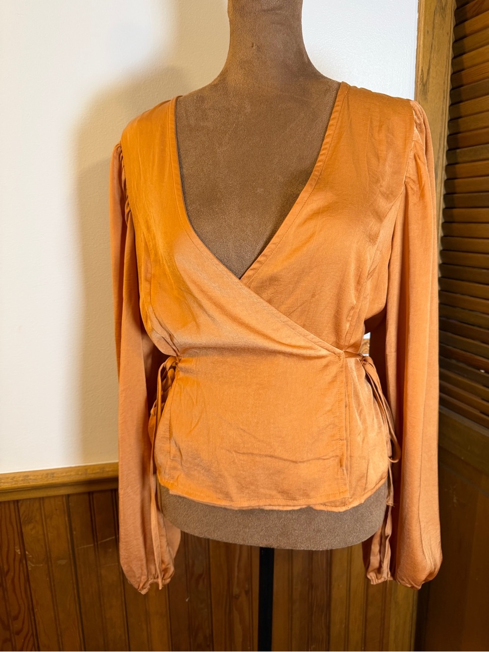Lulu's Burnt Orange Wrap Tie Blouse